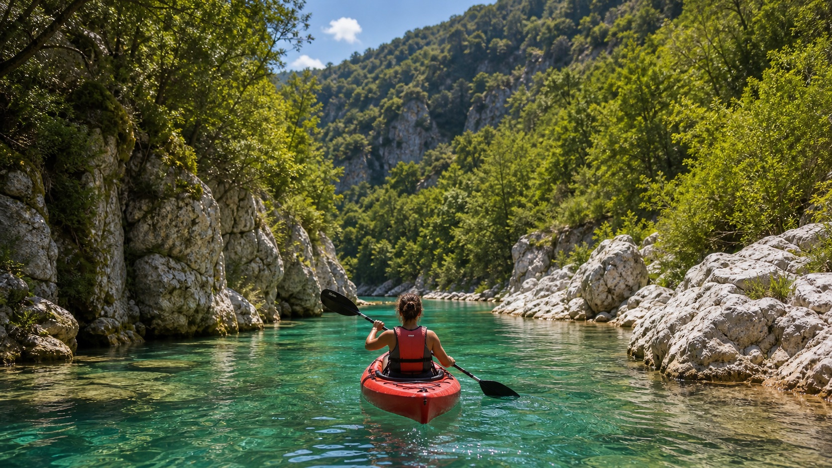 Canoa sul fiume tra le gole