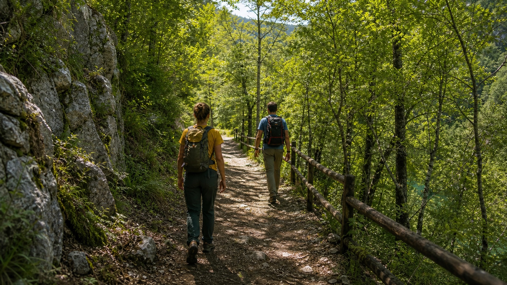 Escursionisti su un sentiero nel bosco